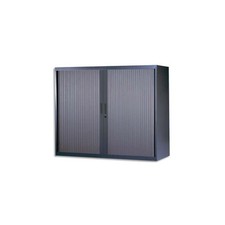 Armoire Basse à Rideaux de Bureau MTI 2 Tablettes Corps et Rideaux Anthracite 1