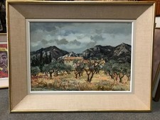 Jean Rigaud (1912-1999) très beau tableau HST Provence Les Baux Le Mas daté 1970