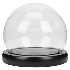 en verre avec base en bois, petit globe rond en verre, cloche, fleur