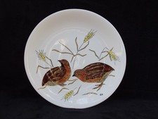 Ancienne assiette faience Gien à décor d'oiseaux perdrix Signé BB Gibier chasse