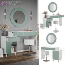 Coiffeuse Table de coiffage Arles blanc vert menthe Miroir Tabouret Vicco
