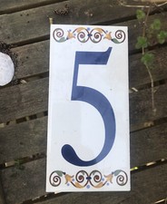 House Number wall door plaque￼ 5 ceramic french vintage painted tile
