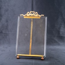Antique French Photo Frame Beveled Glass Bronze Bow Ribbon Picture 7 in x 5.3 in