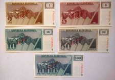 BILLET  EUROPE -  SLOVENIE 5 Billets Différents SPECIMEN "SZOREC" NEUF