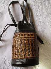 Sac "seau" cuir et paille