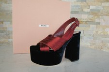 Miu Taille 37 Sandales Plateformes Chaussures Satin Velours Rouge Bleu Neuf Ehem