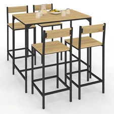 Ensemble table haute de bar DETROIT 100 cm et 4 chaises de bar design industriel
