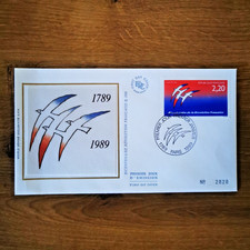 ⭐ FRANCE 1 Enveloppe SOIE Bicentenaire Révolution 1989 - FDC 1er Jour Timbre⭐