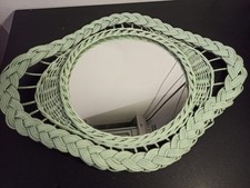 Ancien miroir œil en rotin et osier authentique vintage années 70