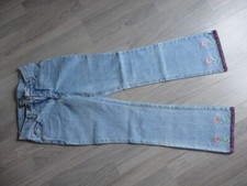 PANTALON JEAN FEMME BLEU BRODERIE FLEURS&GALON BAS DE JAMBE TAILLE 36 NEUF