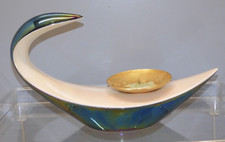 - ANCIEN BOUGEOIR VERCERAM CERAMIQUE IRISEE NUANCES BLEU/VERT COLLECTION   D