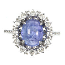 925 Bague en Argent Ovale Tanzanite 9x7mm Gemme Topaze Bijoux Taille 7