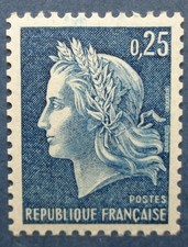 France neuf, n°1535a, 25c Marianne de Cheffer, numéro rouge au verso, 1967, N*