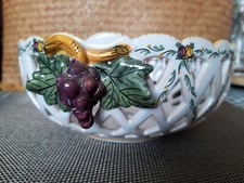 faïence de Malicorne corbeille boule ajourée provençale signée E. Tessier