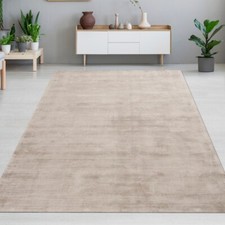Tapis de salon fait main, de qualité, sans motif, beige