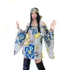 Vintage Escada Silk Statement Bell Kimono Sleeves 2 Pc floral Tunic Set