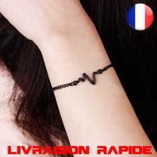 Bracelet Electrocardiogramme Battre Batement Rythme Chaine Bijoux Noir Or Argent