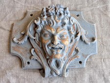 MASQUE DE FAUNE PATINE BLEU GRIS PLAQUE MURALE ART DECO 33X41 CM