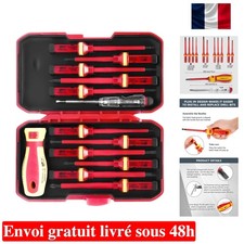 Tournevis Électriques 13 Pièces, Isolés et Ergonomiques avec Boîte de Rangement