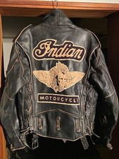 VINTAGE INDIAN MOTORCYCLE IRON HORSE HEAVY LEATHER JACKET CHENILLE PATCHE SIZE L