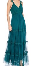 GLAM Robe Maxi Longue Vert Émeraude Tulle Dos Bretelles Effet Croisé NAF NAF 38