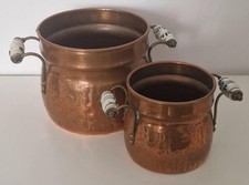 ? Paire de cache-pots vintage en cuivre – 2 tailles – Poignées porcelaine