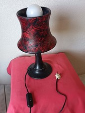 Lampe à Poser en Albâtre Noir Et Chapeau Rouge Et Noir Vintage 1960/70
