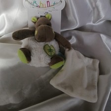 Doudou hippopotame fourrure blanche, broderie, mouchoir,  Baby Nat, (Babynat)