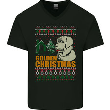 Golden Retriever Noël Drôle Chien Hommes Col V Coton T-Shirt