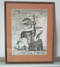 LITHOGRAPHIE ENCADREE BRAUN /