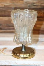 Lampe en métal doré et tulipe en verre pressée moulé
