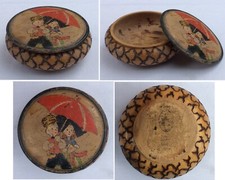 BOITE EN BOIS - BONBONNIERE - PYROGRAVURE - GUT. - ANCIEN - VINTAGE