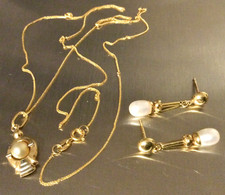 Lot Or 18 Carats-Collier Chaîne-Pendentif + Boucles d’Oreilles-Perles Bijoux 750