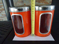 lot de 2 boites en métal orange a condiments , café ou autres  ( années 70 )