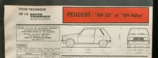 8)Fiche Technique R.T.A (RTA); PEUGEOT "104 ZS" et "104 Rallye"