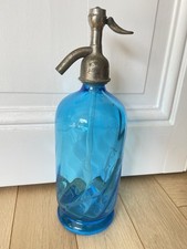 Ancien Siphon bouteille Eau de Seltz  bleu Poisson Perriers / Périers Manche