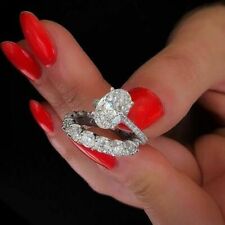 Bague de mariage en or blanc massif 14 carats et diamants taille ovale de 5,5...