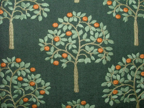 Tissu rideau brodé orange - de,