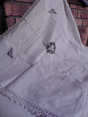 Ancien napperon lin blanc - ancien,