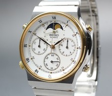 Vintage 1988 [Exc+5] Seiko Moon Phase Chronograph 7A48-7000 Roman Qz Homme JAPON