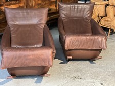 Paire De Fauteuils  à bascule De Sede Suisse 1970 En Cuir Marron 