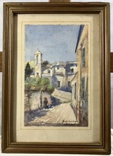 Aquarelle Vue de la Rue Saint Angelo Bastia Corse Signée en bas à droite