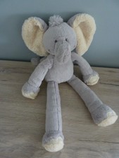 90. DOUDOU PELUCHE NICOTOY ELEPHANT GRIS BLANC CREME ECRU POIL LONG 39cm NEUF*
