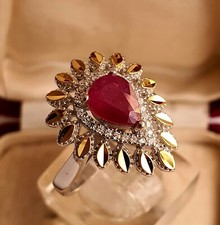 BAGUE ANCIENNE EN ARGENT MASSIF 925 Pl OR 18K ET RUBIS NATUREL 9mmx6mm  56-58