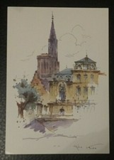 Carte postale 10x15cm postcard STRASBOURG Cathédrale aquarelle Robert Kuven