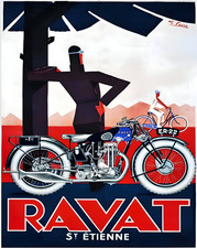 Affiche moto vintage 1929 Ravat St Étienne -12X16/16X20/18X24/24X36