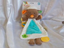 Doudou mouton marron, blanc, turquoise, anneau de dentition, Minimi, neuf