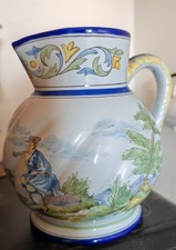 Superbe  pichet faïence De Nevers  A MONTAGNON decor personnages intact