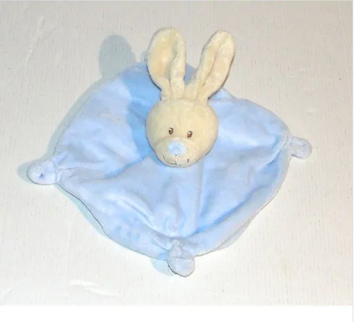 Doudou lapin beige plat - lapin, bleu