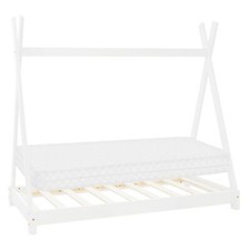 Lit d'enfant Tipi + matelas lit style scandinave en bois de pin blanc 80x160 cm